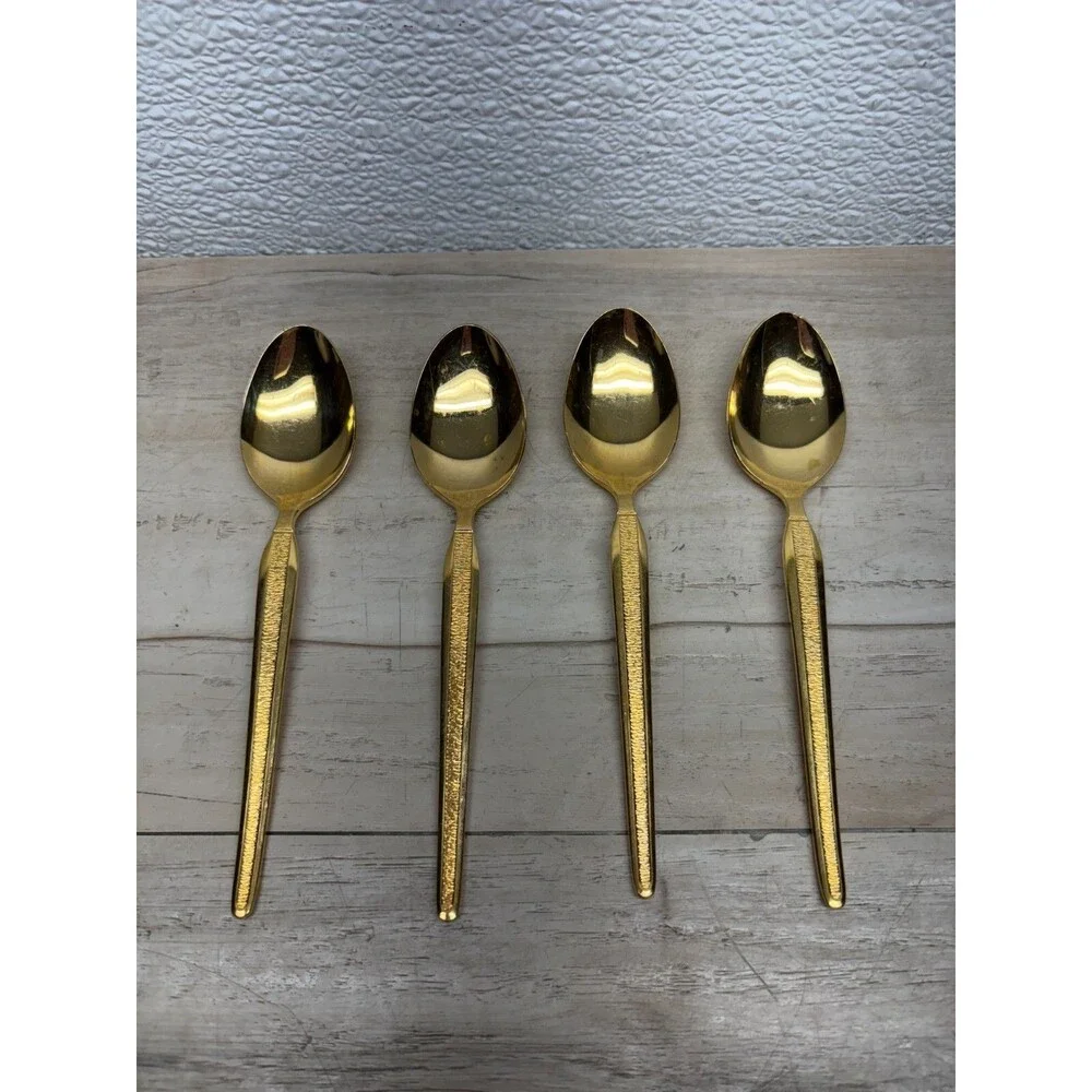 Vtg Royalton 7 Gold Tone Tea Spoon Set Of 4